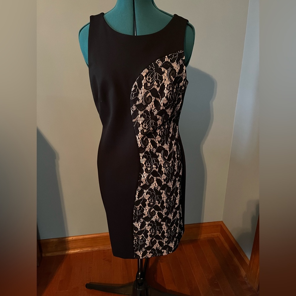 Catherine Malandrino Black and Lace Asymmetrical Dress. Size 8 NWT